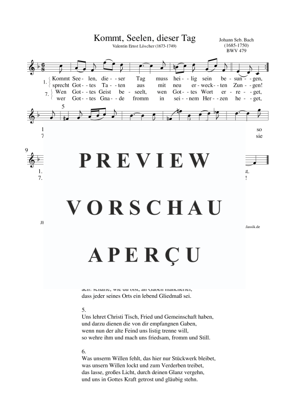 Produktgalerie: Seite 3 von 3 Kommt, Seelen, dieser Tag BWV 479, , Gesang hoch und Klavier