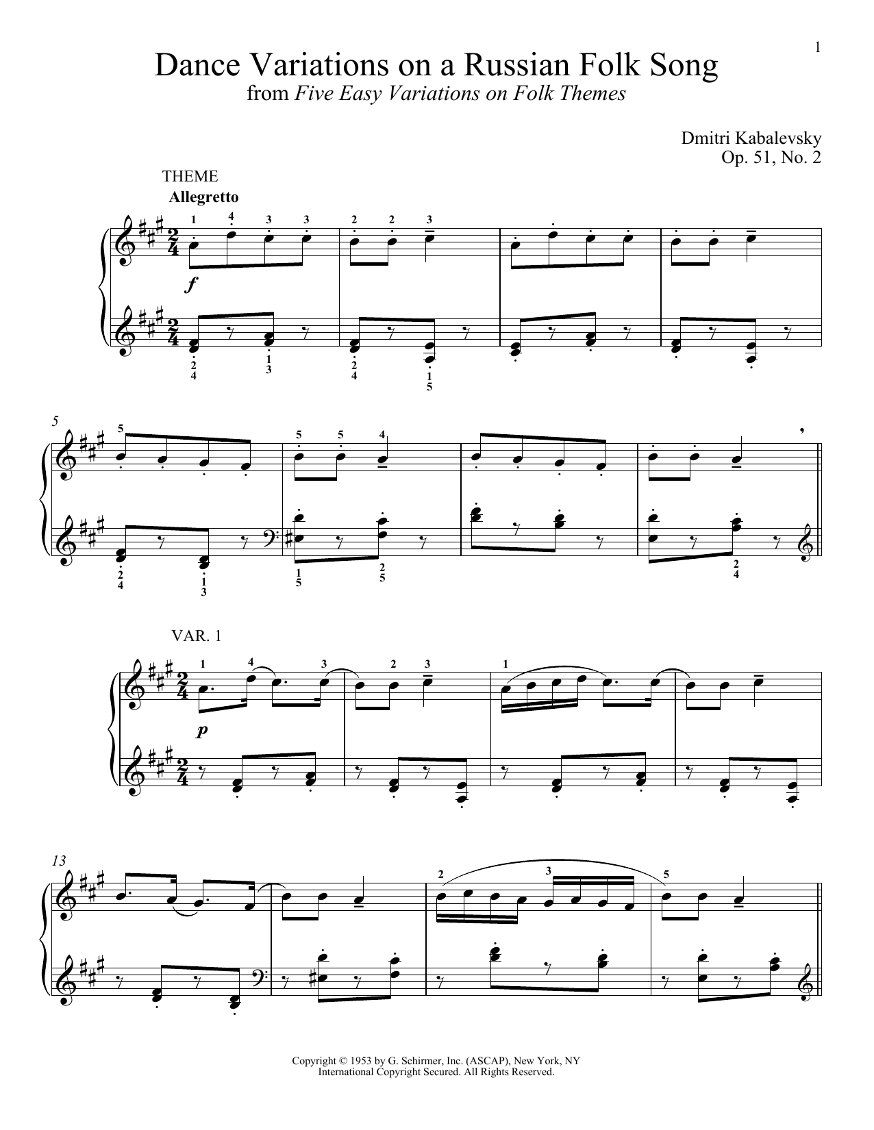 Product gallery: Page 1 of 1 Dance Variations On A Russian Folk Song, Op. 51, No. 2, Dmitri Kabalevsky
