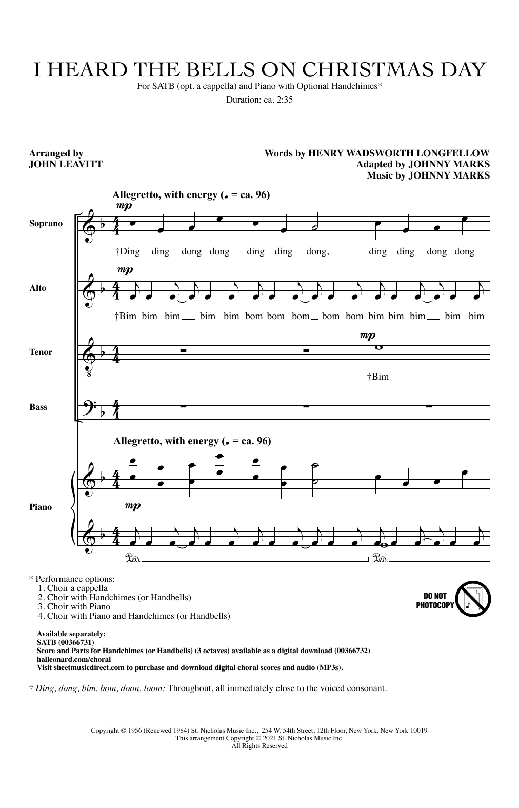 Produktbild zu: I Heard The Bells On Christmas Day (arr. John Leavitt)