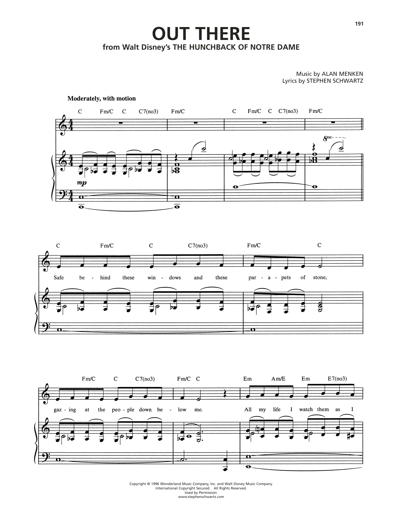 Produktgalerie: Seite 1 von 1 Out There (from The Hunchback of Notre Dame), Stephen Schwartz, Gesang, Klavier