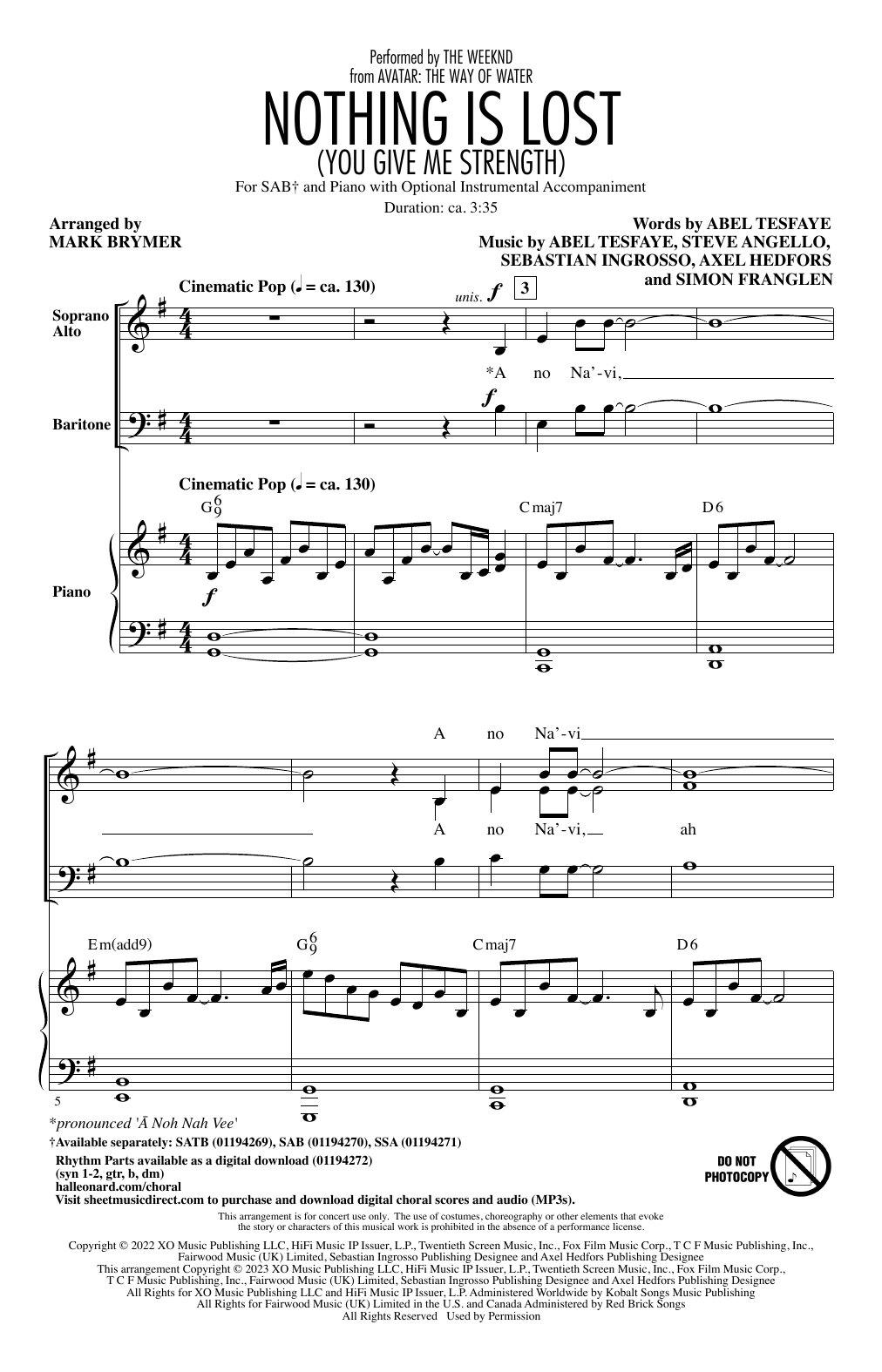 Product picture to: Nothing Is Lost (You Give Me Strength) (arr. Mark Brymer)