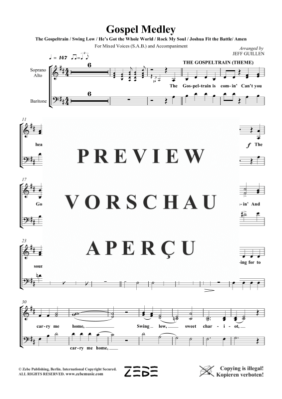 Produktgalerie: Seite 3 von 11 Gospel Medley (Gospeltrain, He´s Got the Whole World, Joshua Fit the Battle, Rock My Soul, Amen), , Gemischter Chor SAB und Klavier