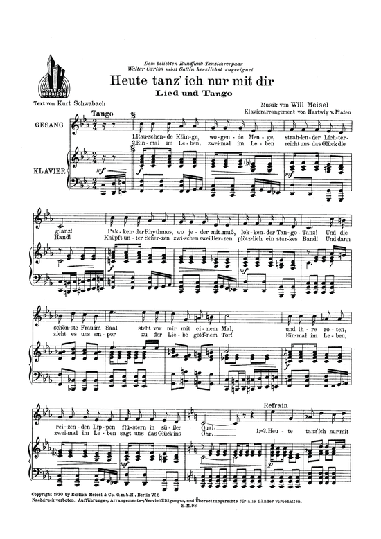 Produktbild zu: Heute tanz ich nur mit dirLied und Tango