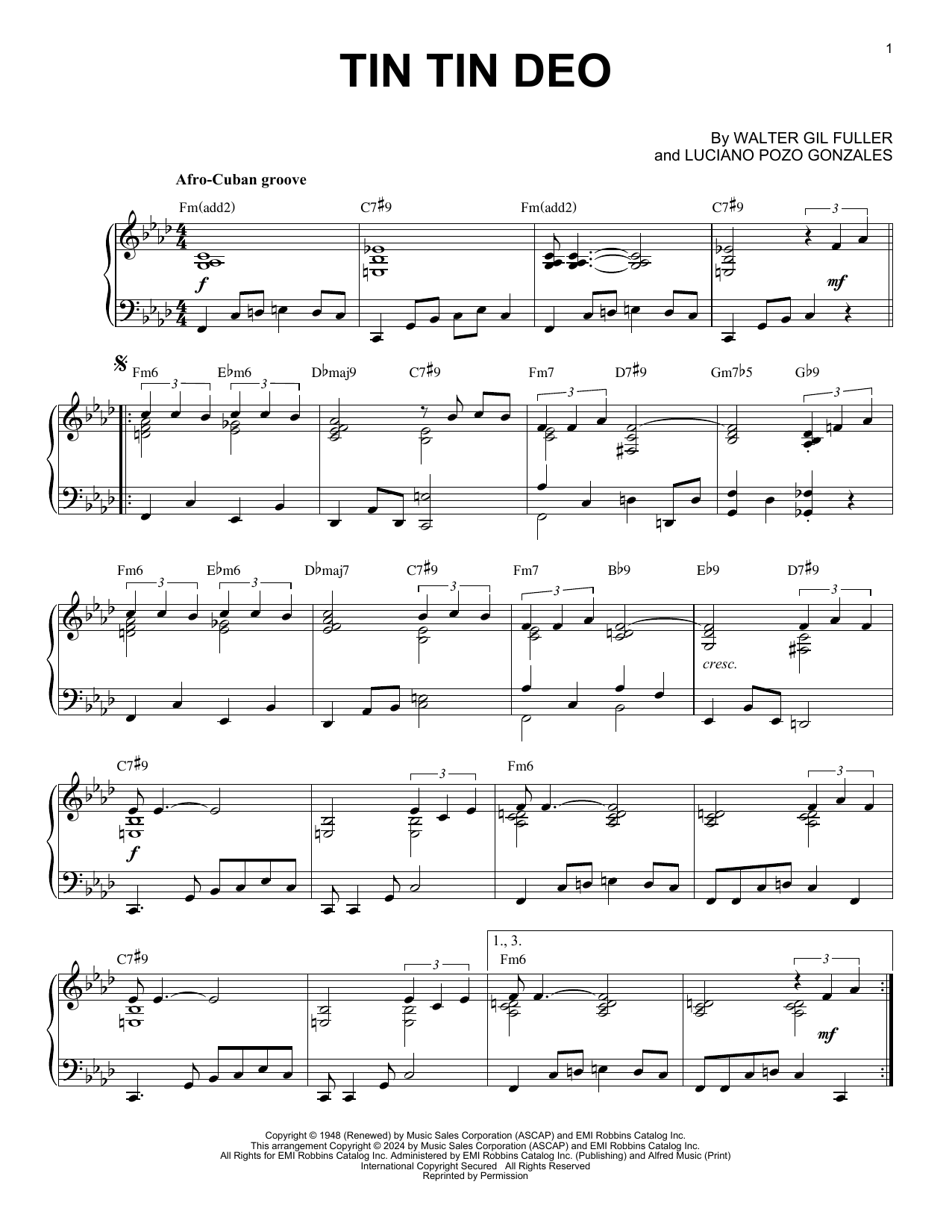 Produktgalerie: Seite 1 von 1 Tin Tin Deo (arr. Brent Edstrom), Dizzy Gillespie, Klavier