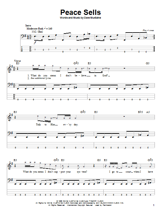 Produktgalerie: Seite 1 von 1 Peace Sells, Megadeth, E-Bass