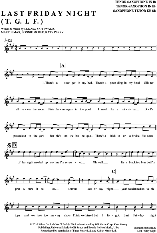 Product gallery: Page 1 of 4 Last Friday Night , Perry, Katy, Tenor Saxophone