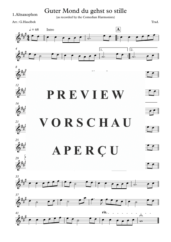 Product gallery: Page 5 of 8 Guter Mond du gehst so stille, Comedian Harmonists, (Saxophone Quartet AATB)