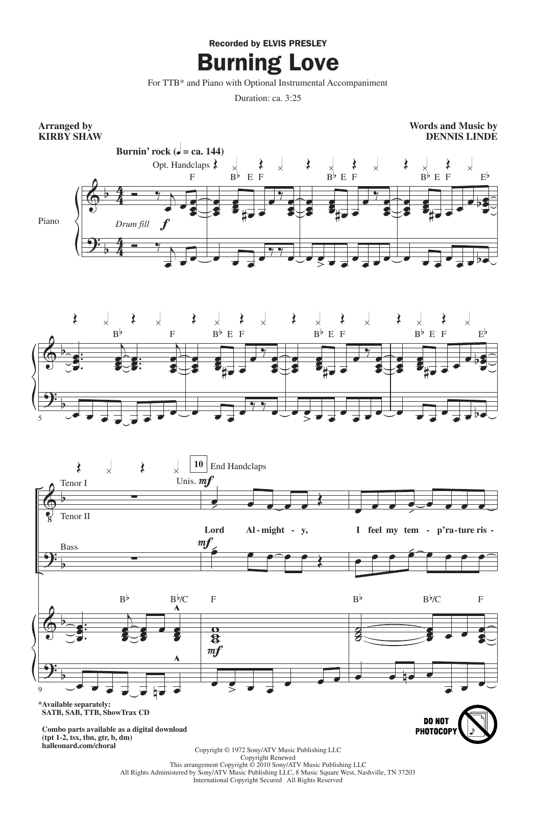 Produktgalerie: Seite 1 von 1 Burning Love (arr. Kirby Shaw), Elvis Presley, Chor