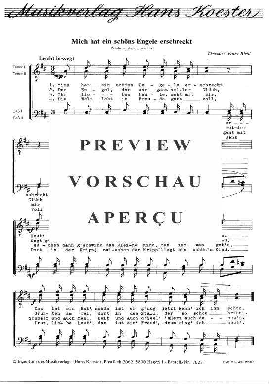 Product picture to: Mich hat ein schöns Engele erschreckt Franz Biebl