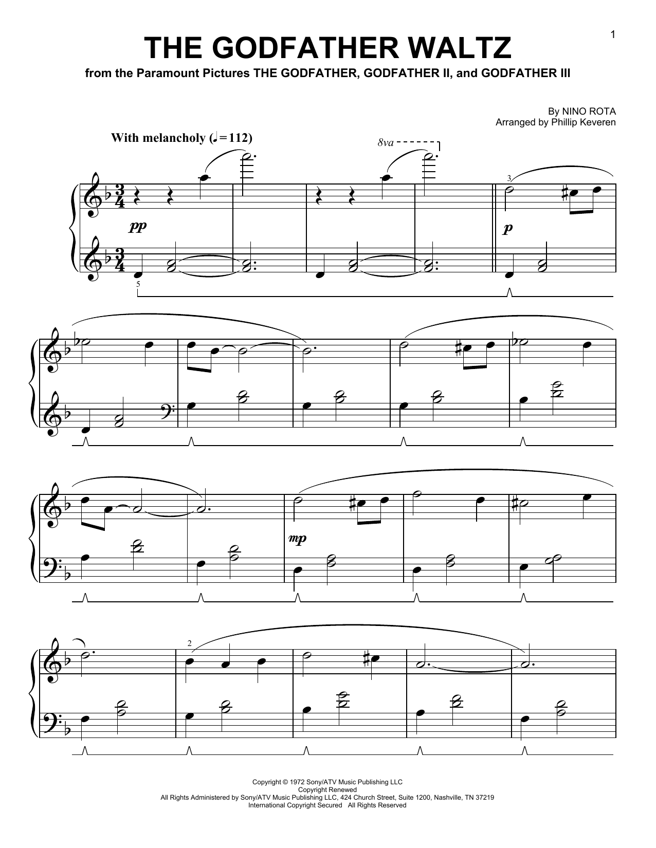 Product gallery: Page 1 of 1 The Godfather Waltz [Classical version] (arr. Phillip Keveren), Nino Rota