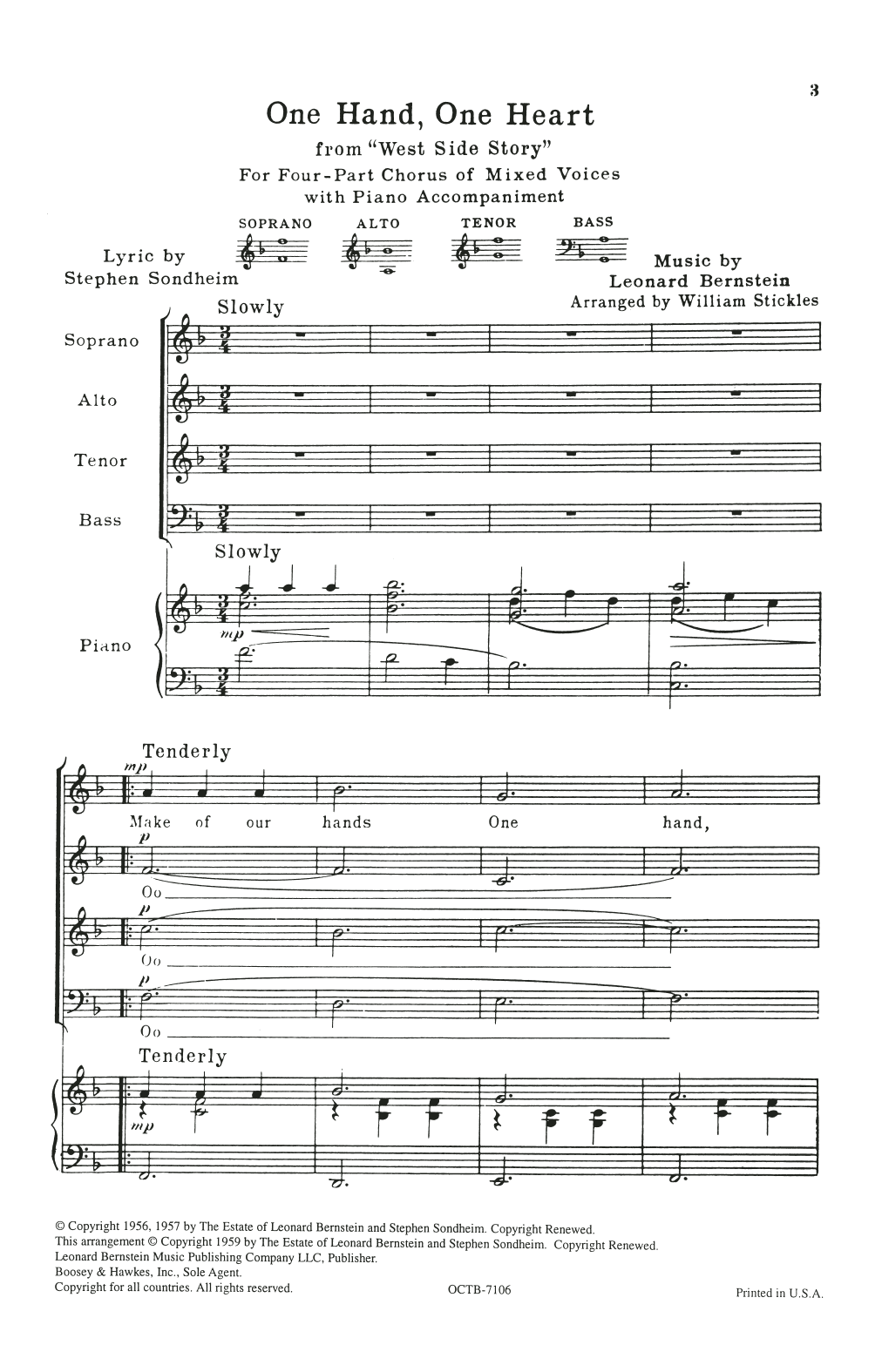 Produktbild zu: One Hand, One Heart (from West Side Story) (arr. William Stickles)