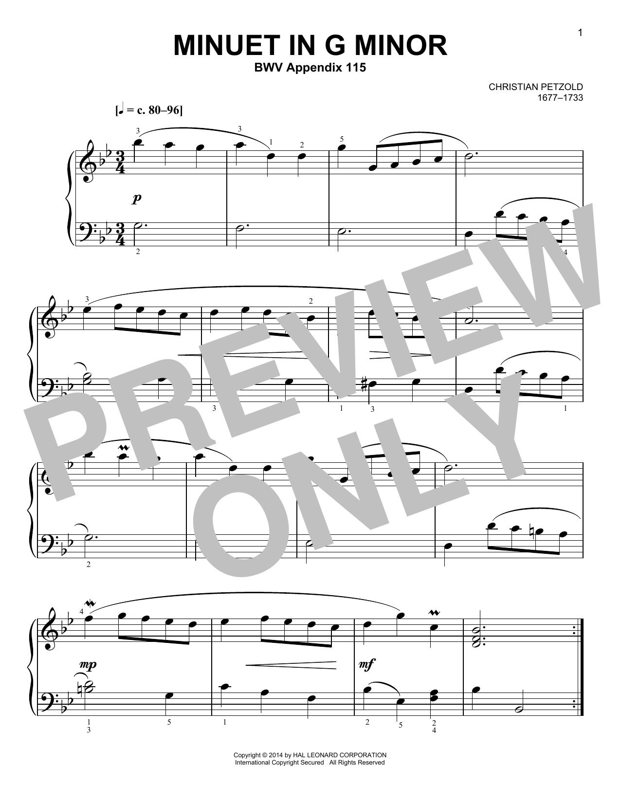 Product picture to: Minuet In G Minor, BWV Anh. 115