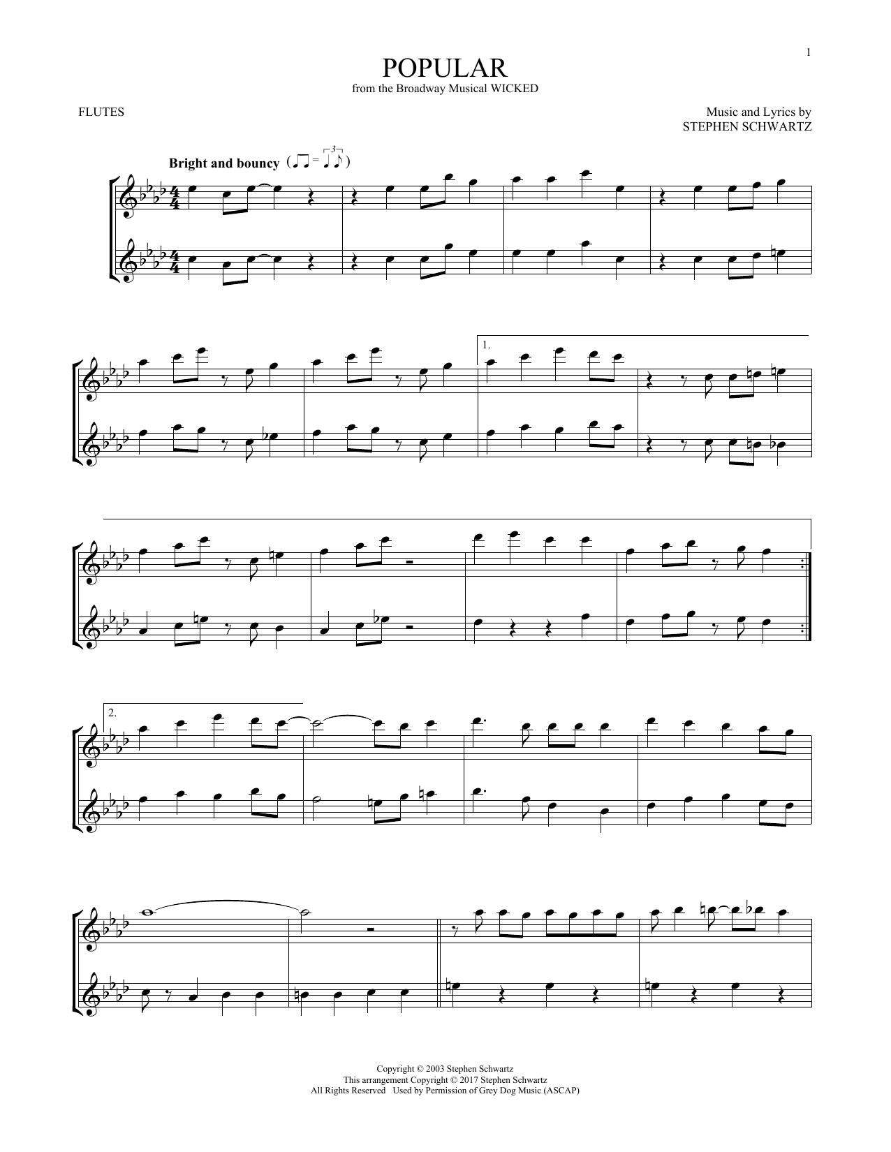 Product gallery: Page 1 of 1 Popular (from Wicked), Stephen Schwartz