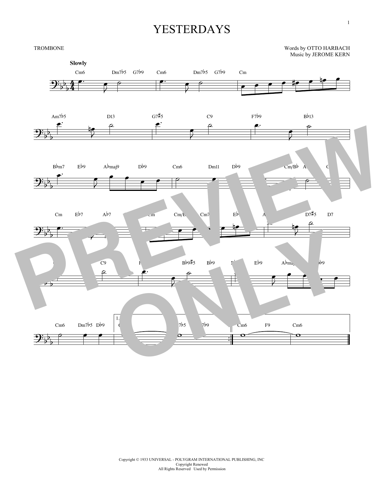 Product gallery: Page 1 of 1 Yesterdays, Jerome Kern