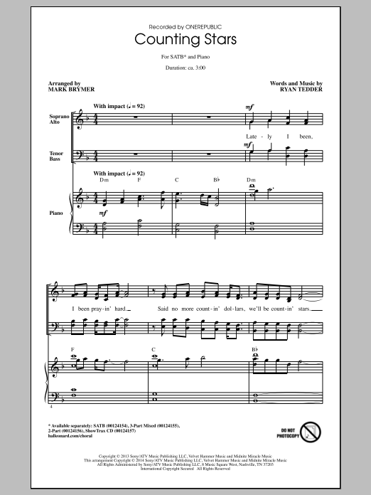 Produktbild zu: Counting Stars (arr. Mark Brymer)