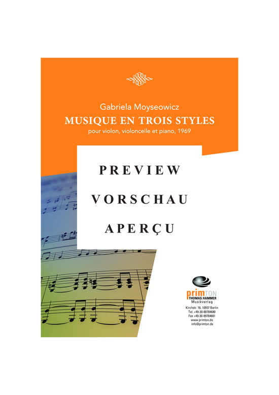 Product gallery: Page 2 of 21 Musique en trois styles pour violon, violoncelle et piano (1969) , ,  (Trio for violin, violoncello + piano)