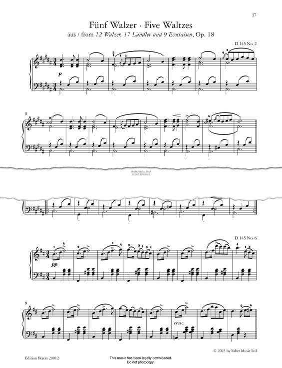 Produktgalerie: Seite 1 von 1 Five Waltzes (from 12 Waltzes, 17 Ländler and 9 Ecossaises, Op. 18, D 145), Franz Schubert, Klavier