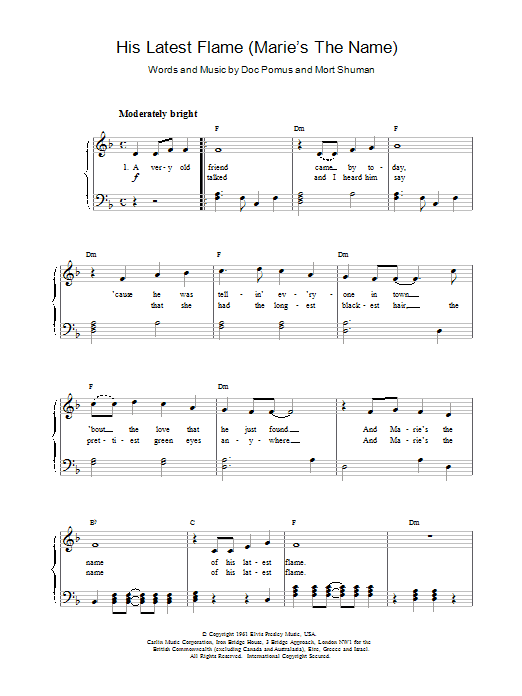 Produktgalerie: Seite 1 von 1 (Marie's The Name) His Latest Flame, Elvis Presley, Klavier
