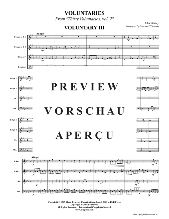 Produktgalerie: Seite 2 von 21 9 Voluntaries, , (2xTrompete in B, Horn in F, Posaune)