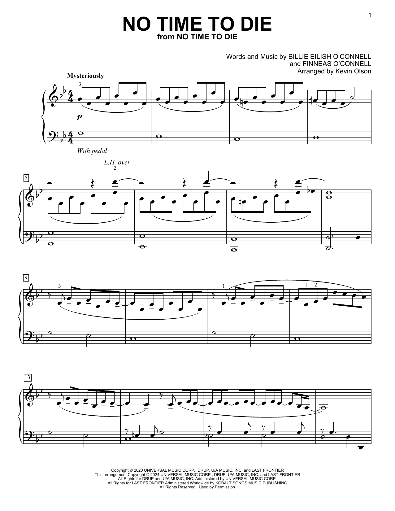 Produktgalerie: Seite 1 von 1 No Time To Die (arr. Kevin Olson), Billie Eilish, Klavier