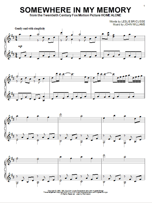 Product gallery: Page 1 of 1 Somewhere In My Memory, John Williams