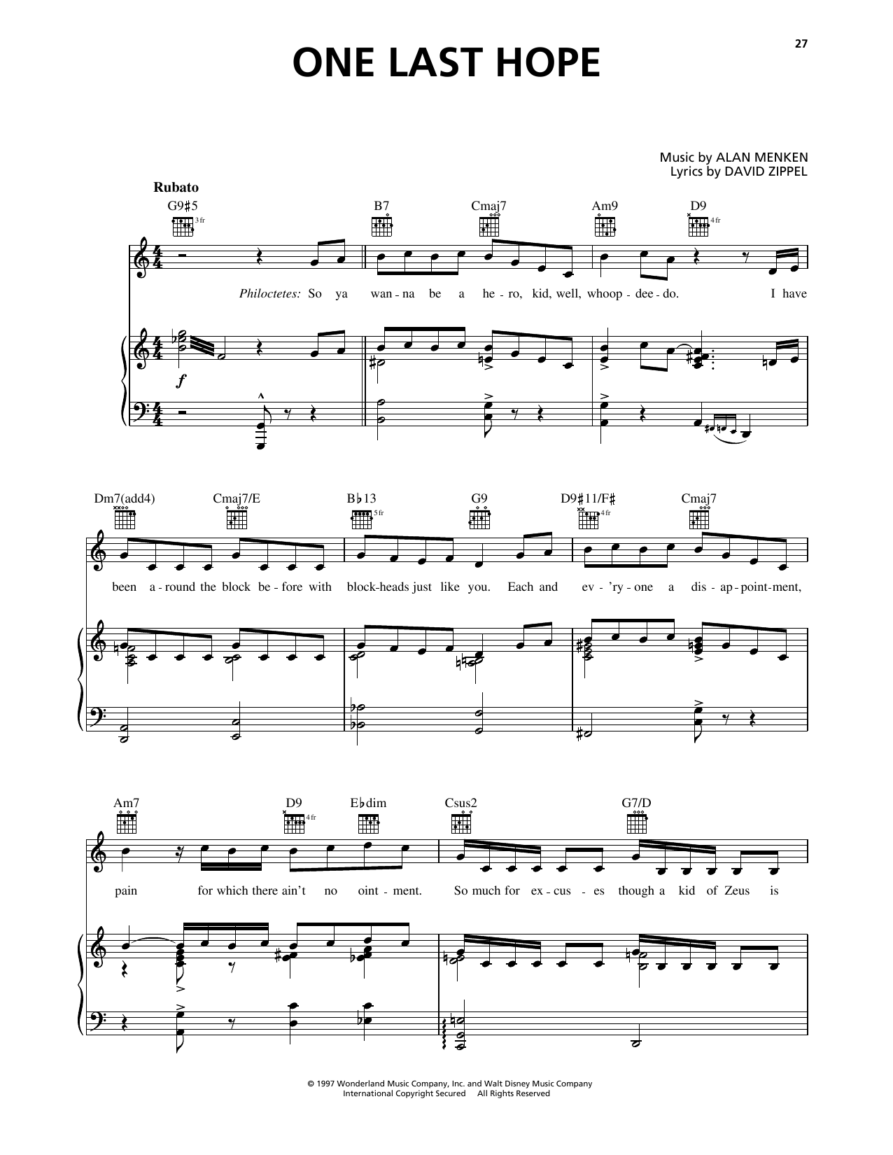 Produktgalerie: Seite 1 von 1 One Last Hope (from Hercules), Alan Menken, Gesang, Gitarre, Klavier