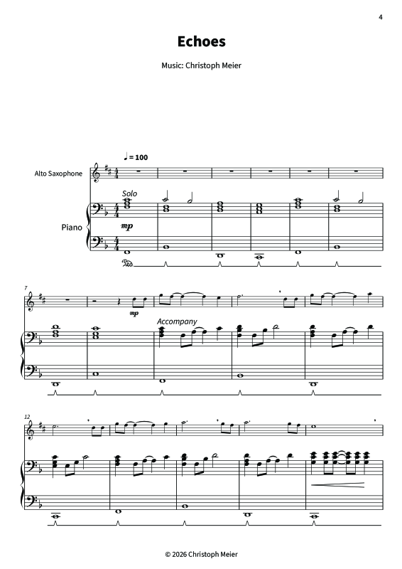 Produktgalerie: Seite 1 von 11 Echoes - Gentle Melodies for Weddings, Church, and Other Occasions, , Altsaxophon und Klavier
