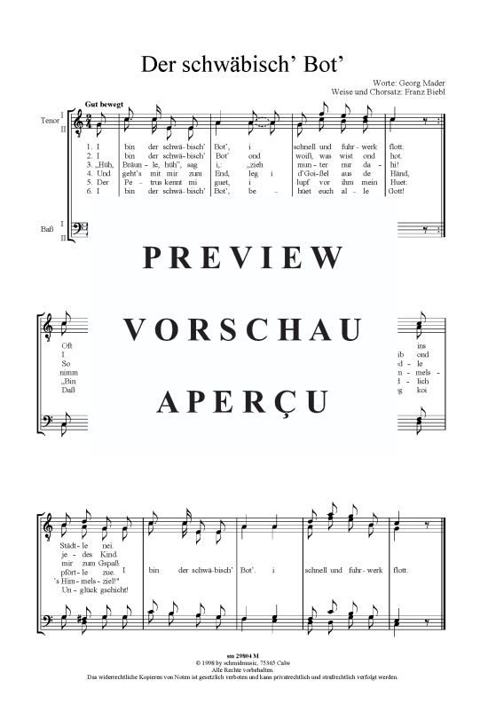 Product picture to: Der schwäbisch Bot Frühlingslied (Satz: Franz Biebl)