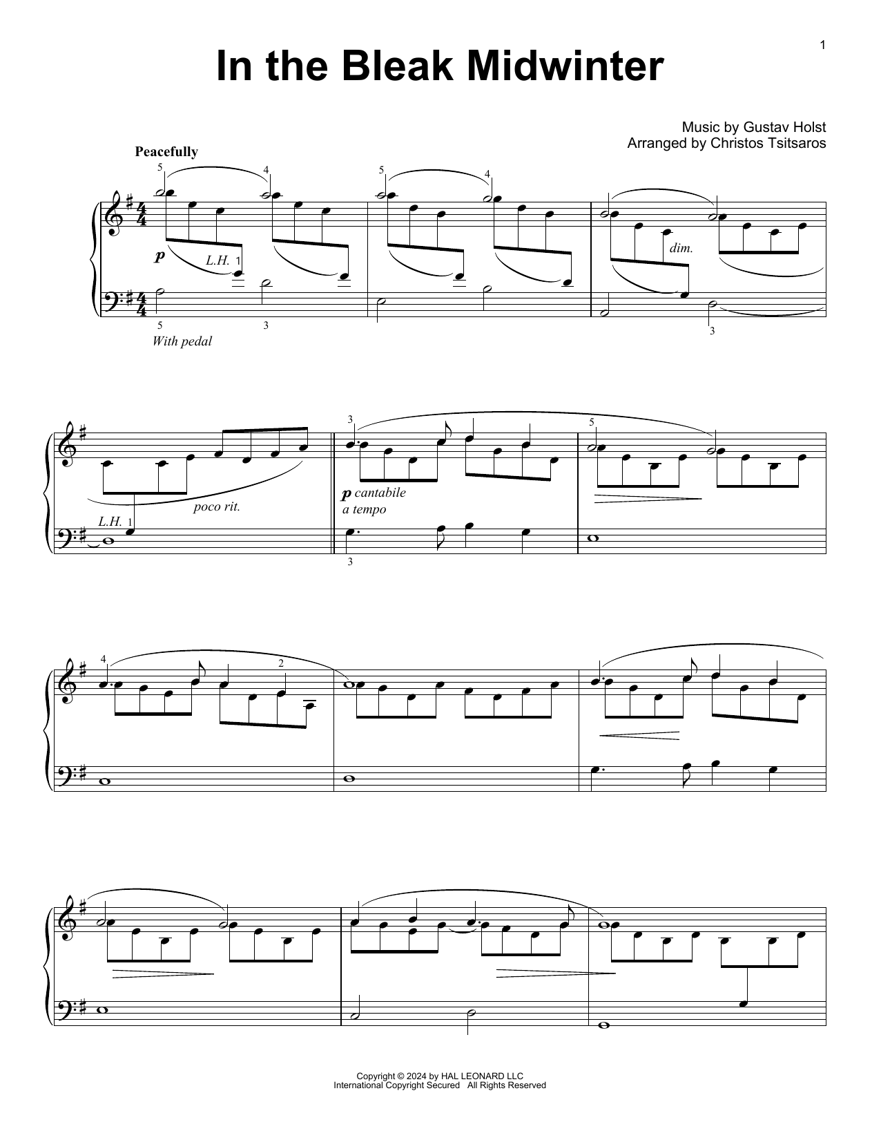 Produktgalerie: Seite 1 von 1 In The Bleak Midwinter (arr. Christos Tsitsaros), Gustav Holst, Klavier