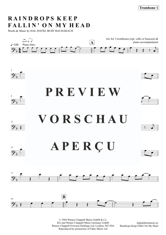 gallery: Raindrops Keep Falling On My Head, Thomas, B. J., (Posaunen Trio + Klavier)