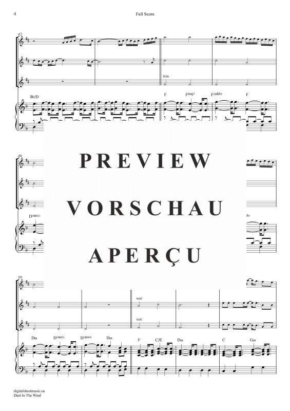 Product gallery: Page 5 of 11 Dust In The Wind, Kansas, (Saxophone Trio AAA(T) + Piano)