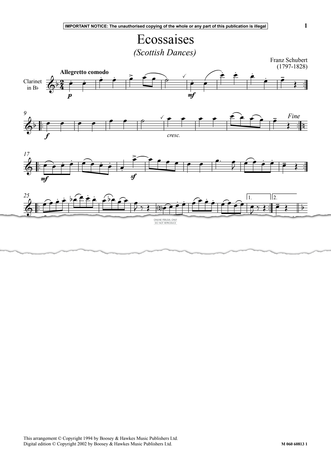 Produktgalerie: Seite 1 von 1 Ecossaises (Scottish Dances), Franz Schubert, Klarinette