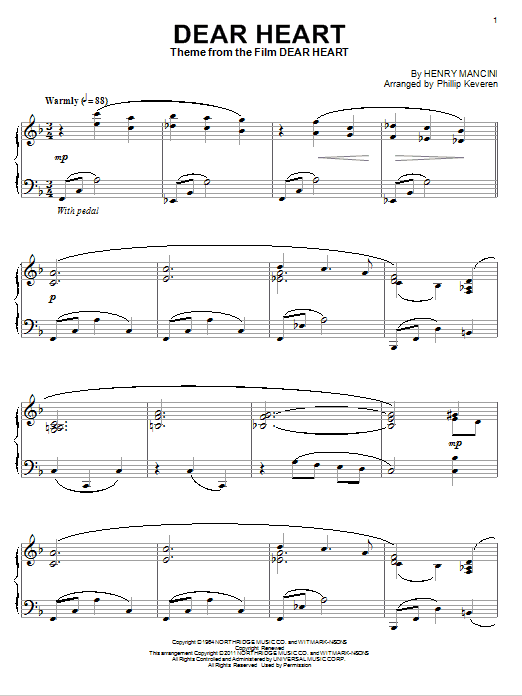 Product gallery: Page 1 of 1 Dear Heart (arr. Phillip Keveren), Henry Mancini