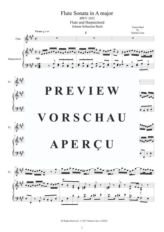 Product gallery: Page 2 of 11 Flute Sonata in A major BWV 1032, , Flute and Harpsichord/Piano