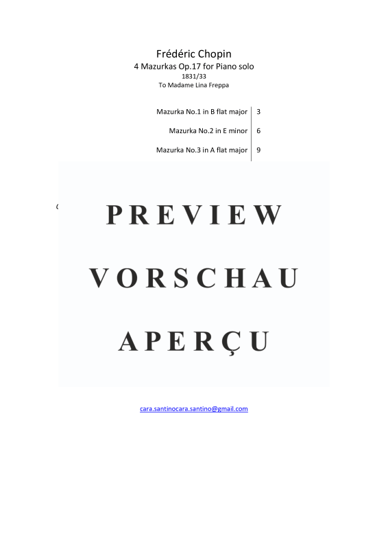 Produktgalerie: Seite 3 von 11 4 Mazurkas Op. 17 für Klavier - Vollständige Partituren, , Klavier Solo