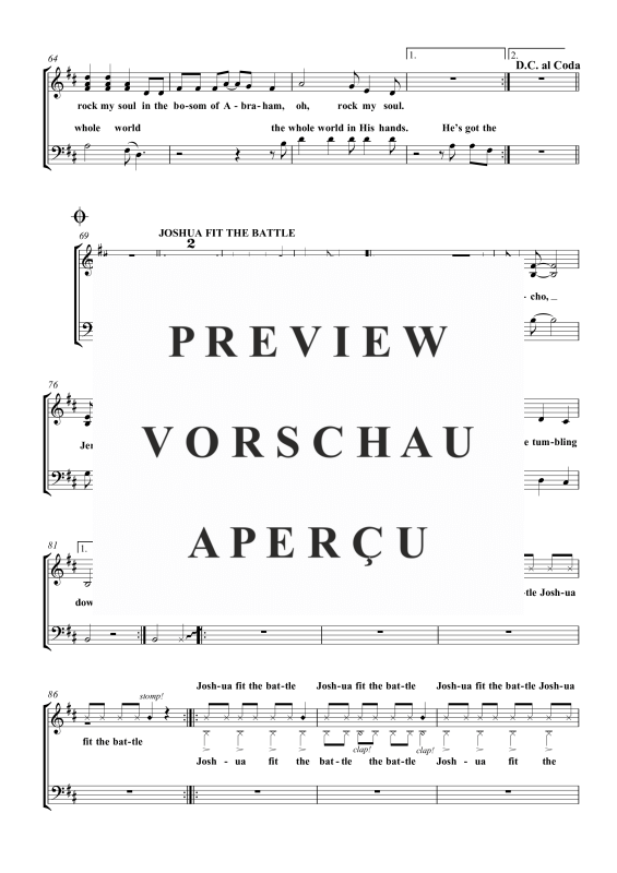 Produktgalerie: Seite 5 von 11 Gospel Medley (Gospeltrain, He´s Got the Whole World, Joshua Fit the Battle, Rock My Soul, Amen), , Gemischter Chor SAB und Klavier