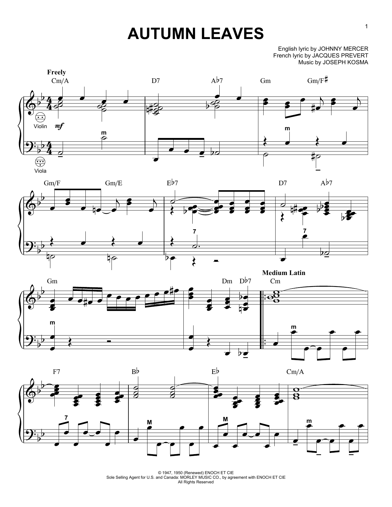 Product gallery: Page 1 of 1 Autumn Leaves (arr. Gary Meisner), Johnny Mercer