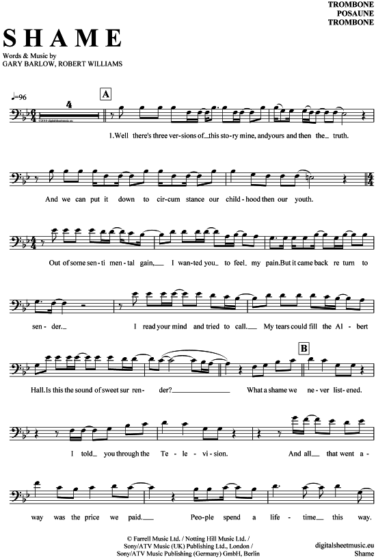 Product gallery: Page 1 of 4 Shame , Williams, Robbie/Barlow, Gary, (Posaune / Bariton)