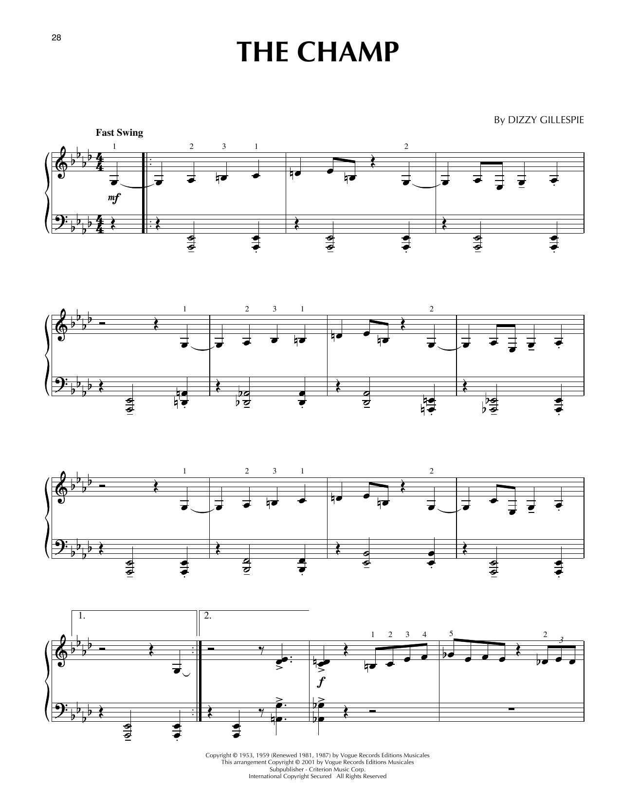Produktgalerie: Seite 1 von 1 The Champ (arr. Brent Edstrom), Dizzy Gillespie, Klavier
