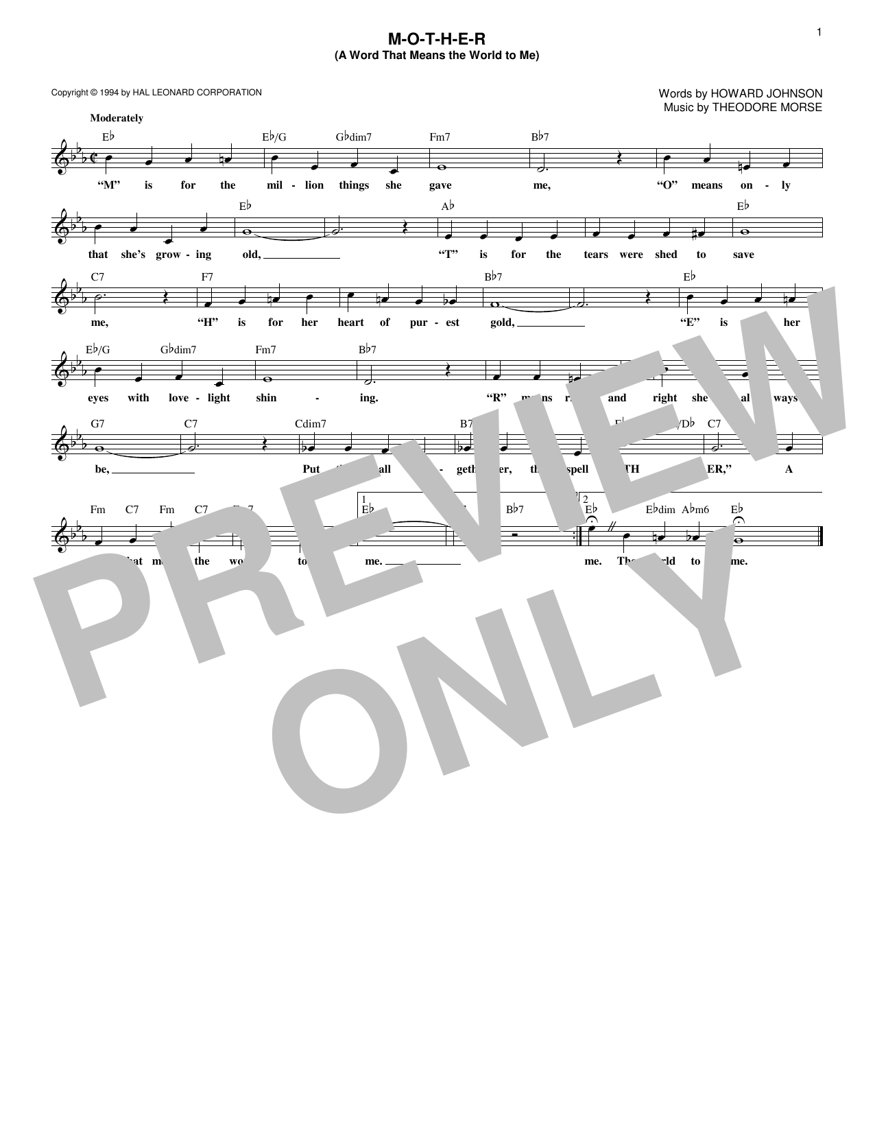 Product gallery: Page 1 of 1 M-O-T-H-E-R (A Word That Means The World To Me), Theodore F. Morse
