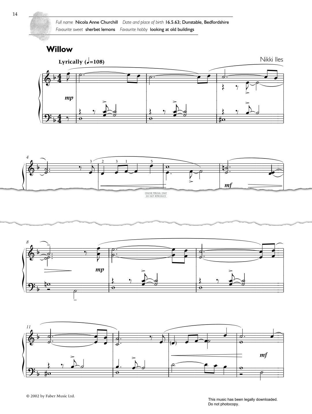 Produktgalerie: Seite 1 von 1 Willow (from 'Fingerprints for Piano'), Nikki Iles, Klavier