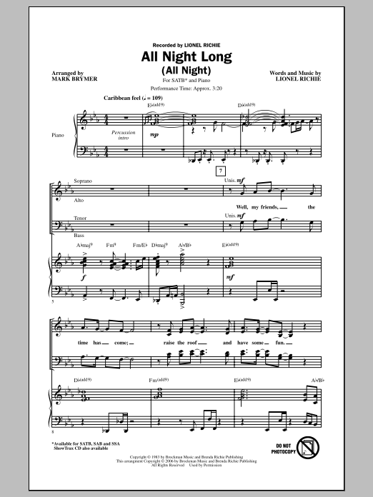 Produktbild zu: All Night Long (All Night) (arr. Mark Brymer)