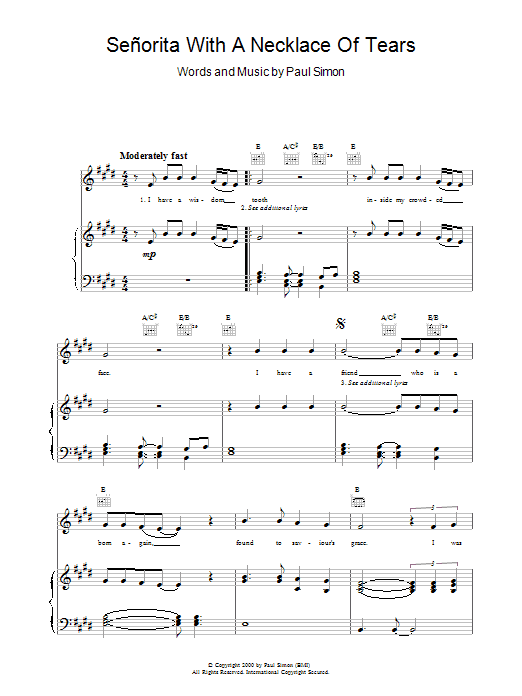Produktgalerie: Seite 1 von 1 Señorita with a Necklace of Tears, Paul Simon, Gesang, Gitarre, Klavier