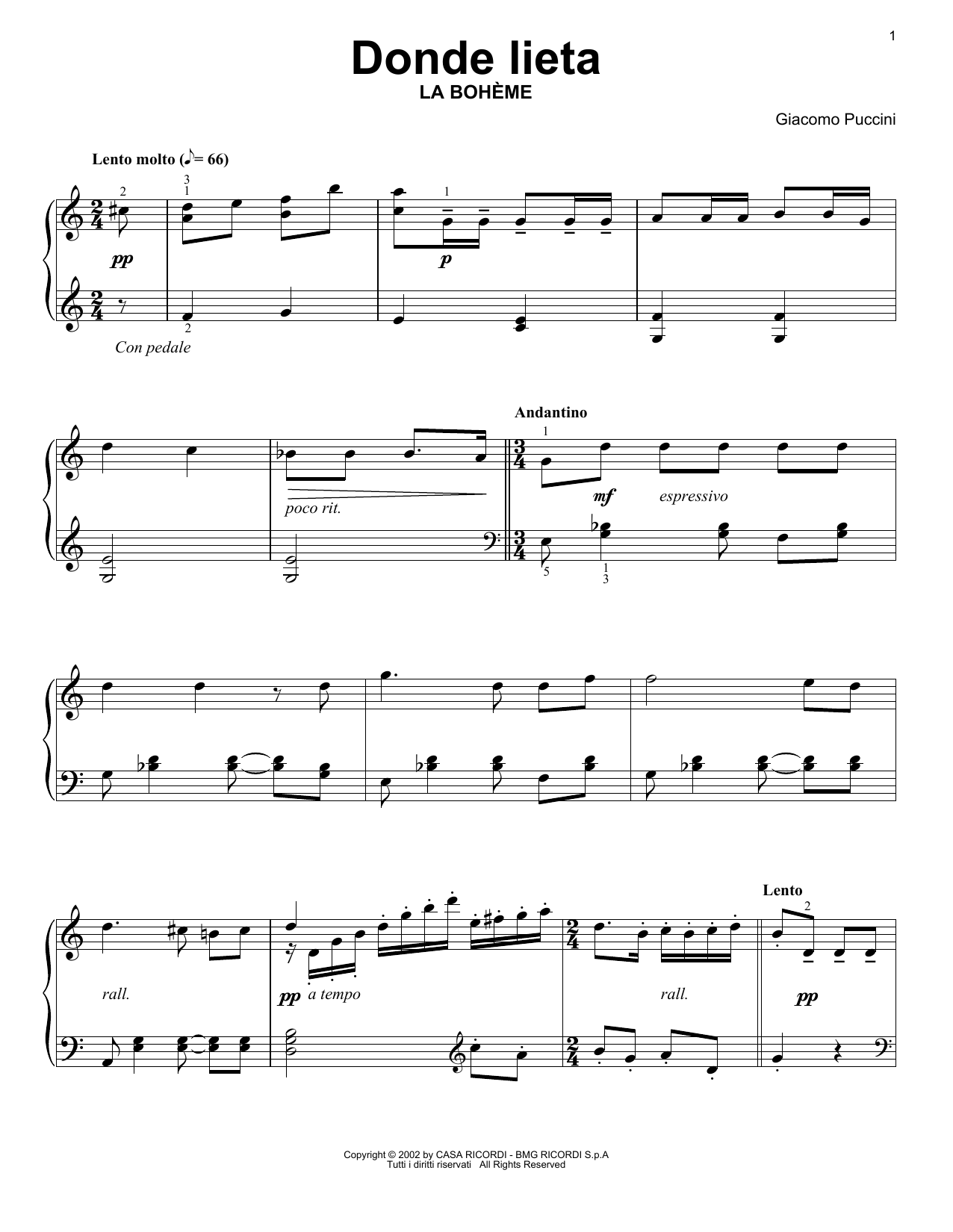 Produktgalerie: Seite 1 von 1 Donde Lieta, Giacomo Puccini, Klavier