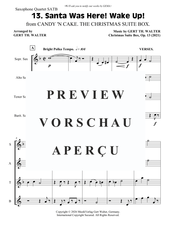 Produktgalerie: Seite 2 von 8 Santa Was Here! Wake Up!, , Saxophon Quartett SATB