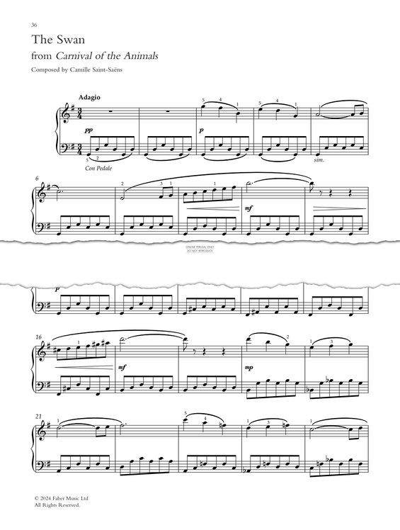 Produktgalerie: Seite 1 von 1 The Swan (from 'Les Carnaval Des Animaux'), Camille Saint-Saens, Klavier