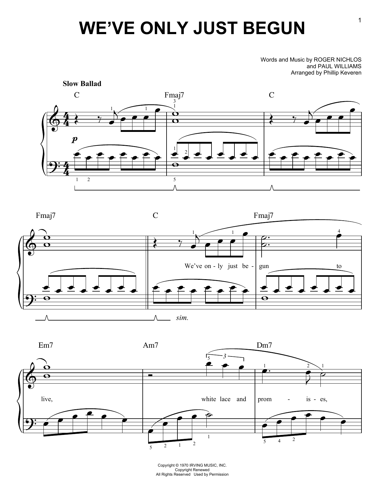 Produktbild zu: We've Only Just Begun (arr. Phillip Keveren)