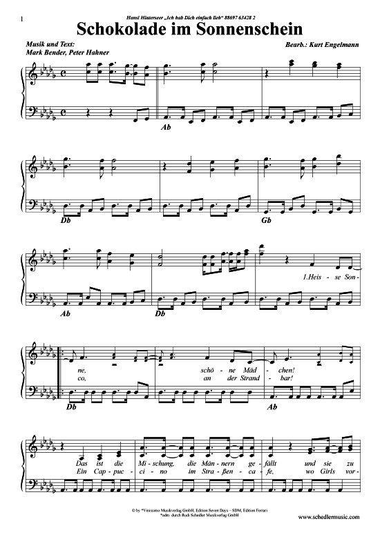 Produktgalerie: Seite 1 von 5 Schokolade im Sonnenschein , Hinterseer, Hansi, Klavier und Gesang