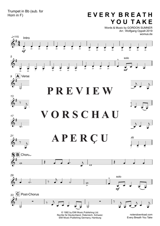 Produktgalerie: Seite 18 von 19 Every Breath You Take , Police, (Blechbläser Quintett)