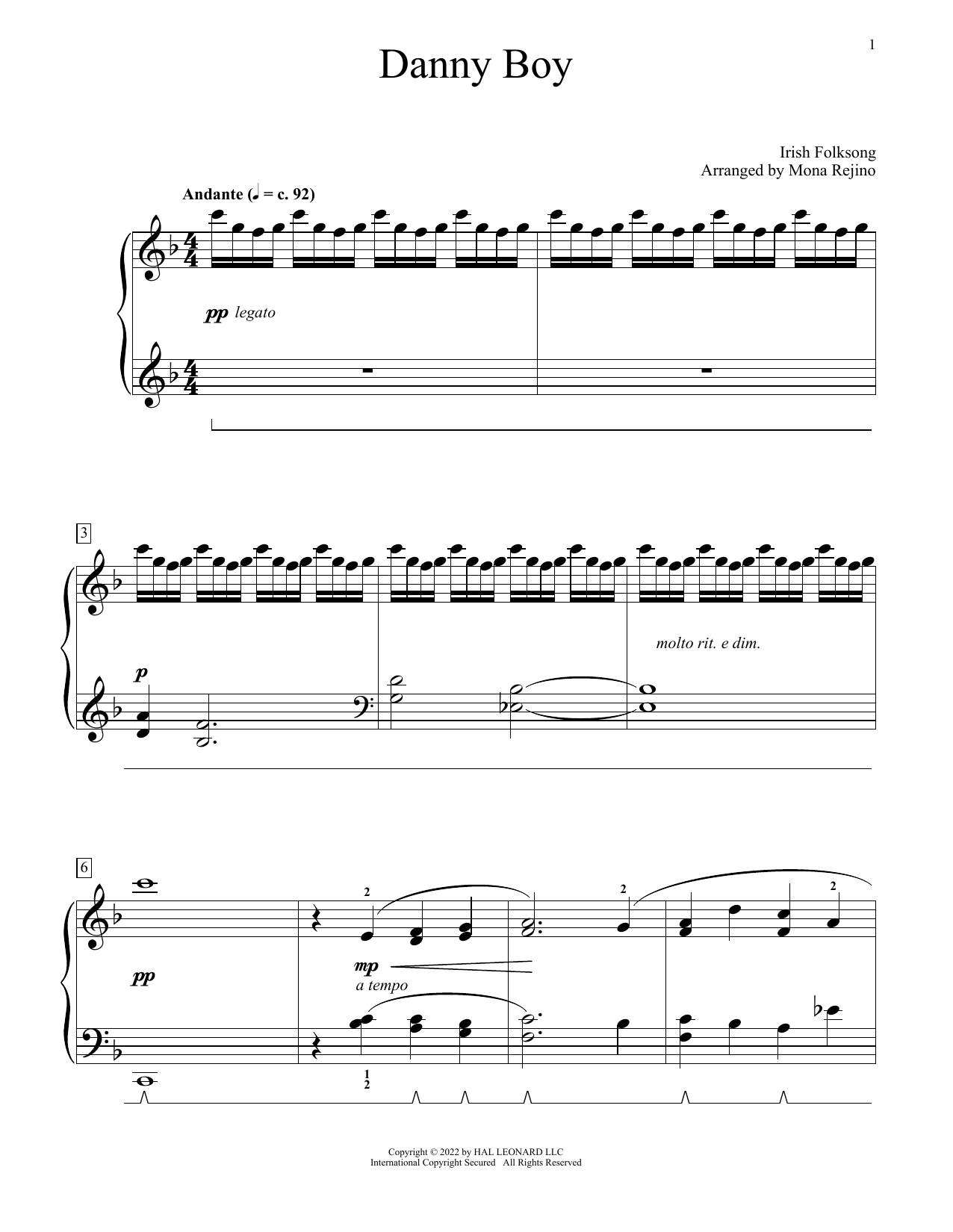 Produktgalerie: Seite 1 von 1 Danny Boy (arr. Mona Rejino), Frederick Edward Weatherly, Klavier